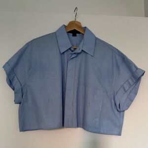 Cropped Light Blue Button-Up Shirt Zara